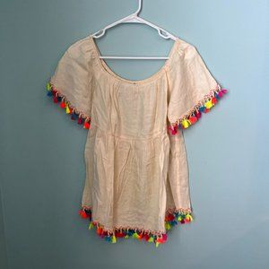 Entro Neon Tassel Off Shoulder Cream Top MEDIUM